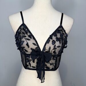 NWOT Victoria's Secret Sexy Dream Angels Black Flower/Bow Lingerie Size L